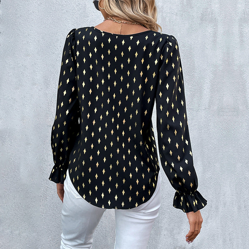 New Autumn New Long-Sleeved Shirt Black Hot Gold Shirt Woman