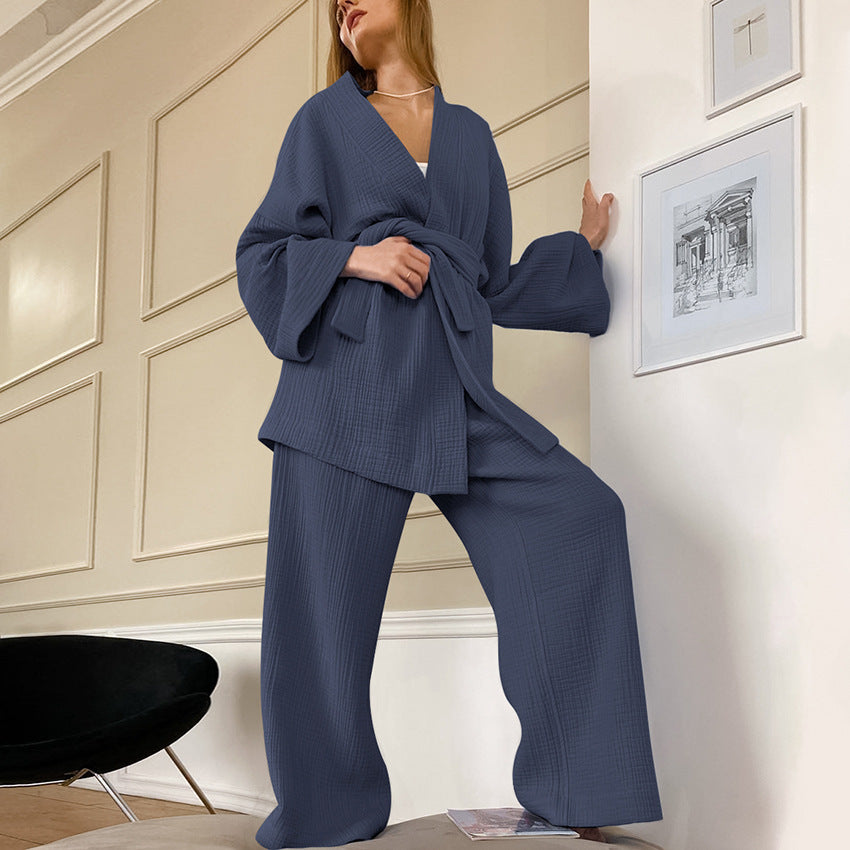 Spring Loose Double-Layer Gauze Shirt And Trousers Two-Piece Women's Cotton Casual Fashion Suit Women