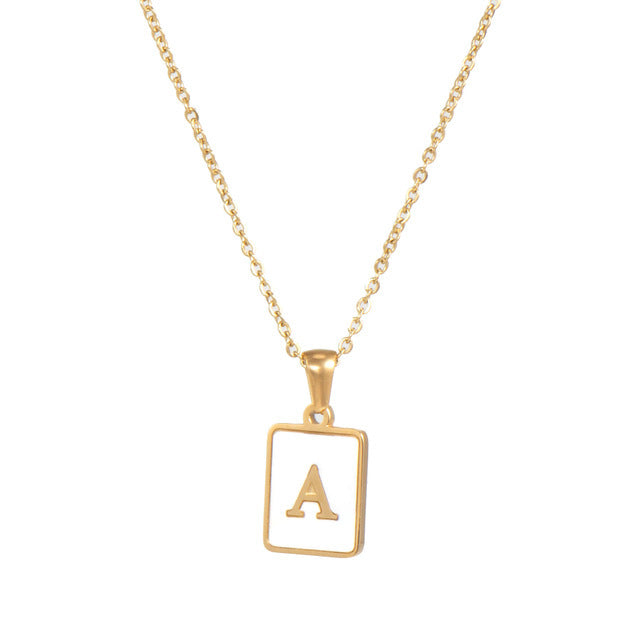 5pcs 18K Gold Stainless Steel Letter A-Z Necklace Ornament White Shell Letter Pendant Necklace For Women