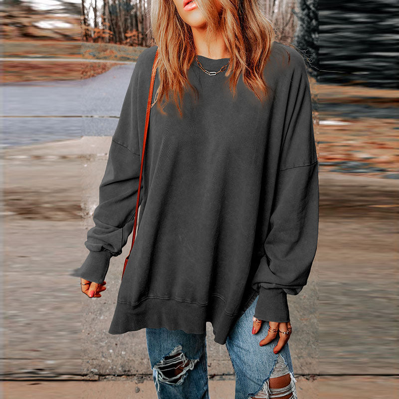 Autumn New Solid Color Pullover Round Neck Hoodie Women Casual Style With Long Meat Long Sleeve Blouse Women