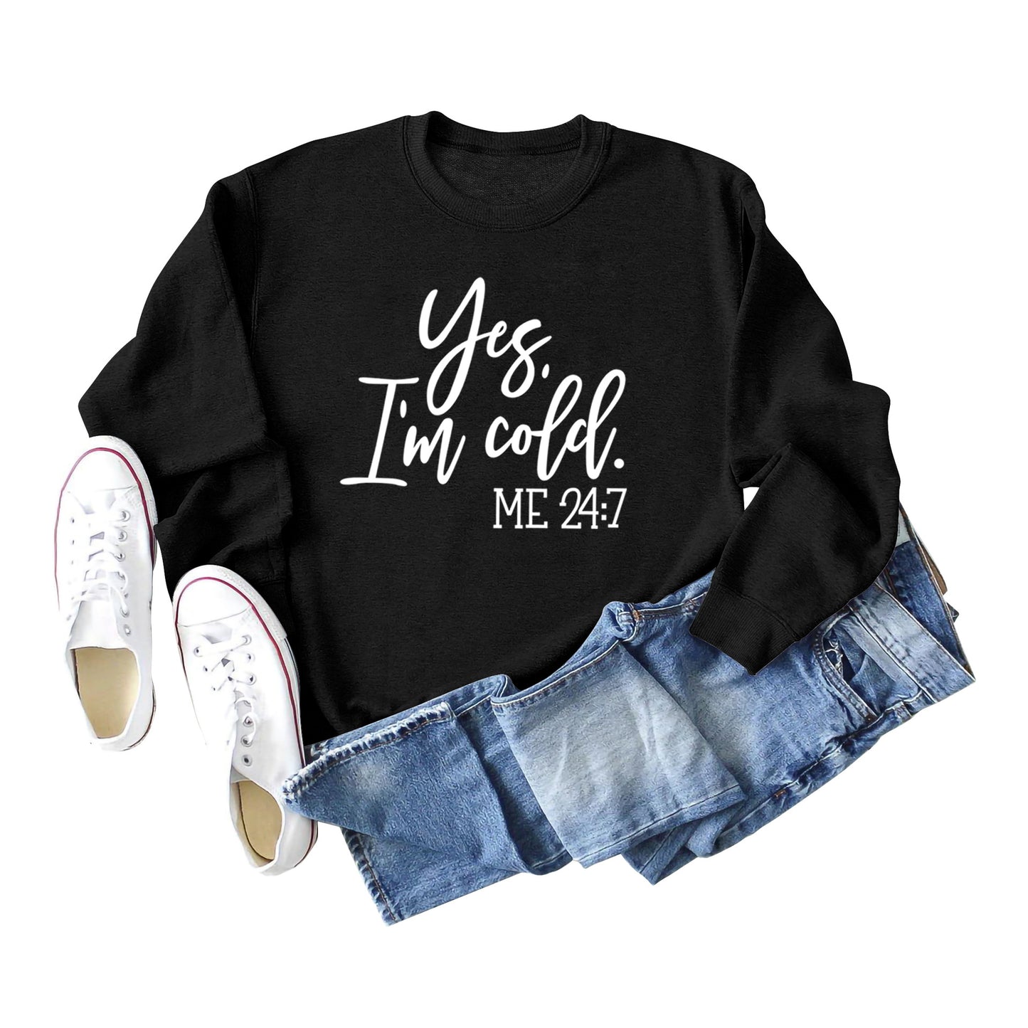 Loose Casual Letter Print Hoodie Yes 'I'm Cold New Crewneck Women's Wear