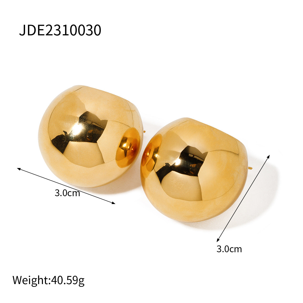 5pcs 18K Gold Stainless Steel Sex Cold Round Ball Earrings Simple Jewelry