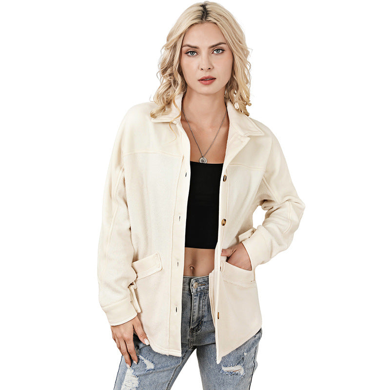 Autumn New Solid Color Long Sleeve Coat Women Loose Casual Style Button Pocket Jacket Women