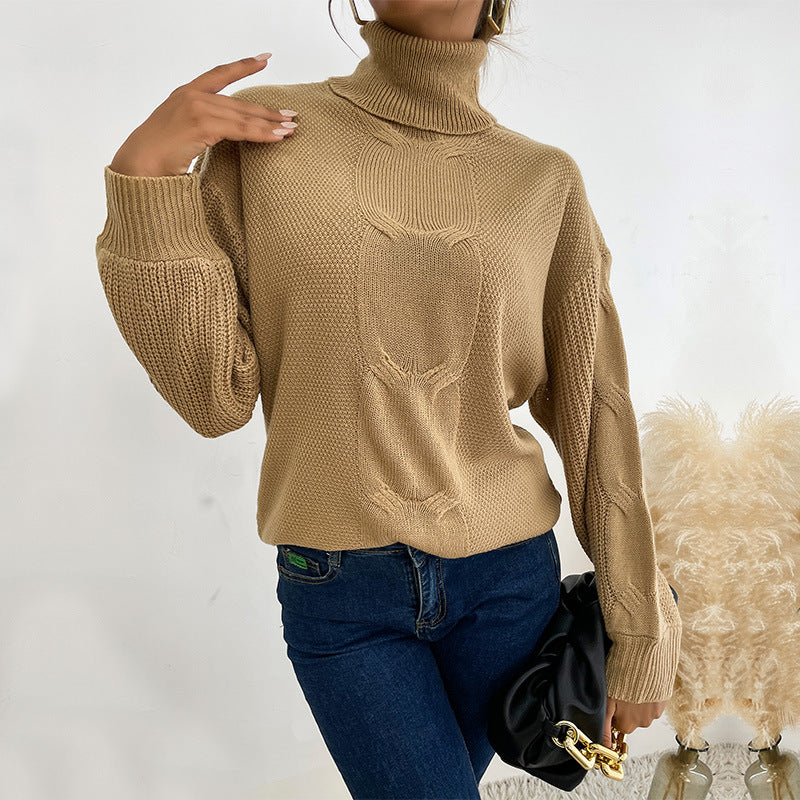 Fashion Women's Turtleneck Solid Color Long Sleeve Twist Medium Long Sweater