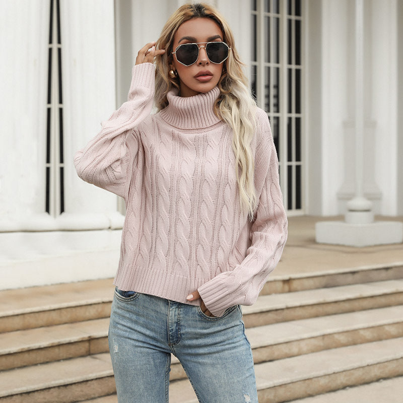 Women's Twist Turtleneck Sweater with Long Sleeves – Solid Color Chic