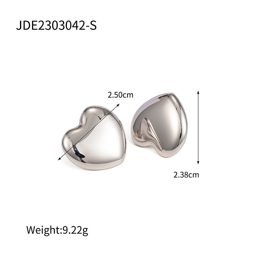 5pcs Accessories 16K Gold Stainless Steel Smooth Heart Exaggerated Design Sense Of Non-Fading Earrings