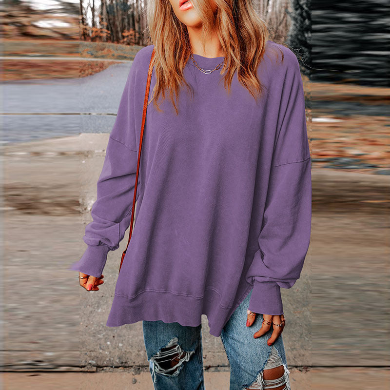 Autumn New Solid Color Pullover Round Neck Hoodie Women Casual Style With Long Meat Long Sleeve Blouse Women