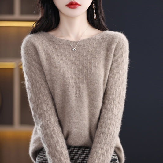 Early Spring New 100 Woolen Sweater Women's Round Neck Sweater Hollowed Out All-Over Cashmere Sweater Base