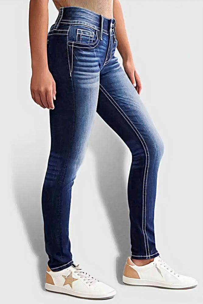 Button Front Mid Waist Skinny Jeans