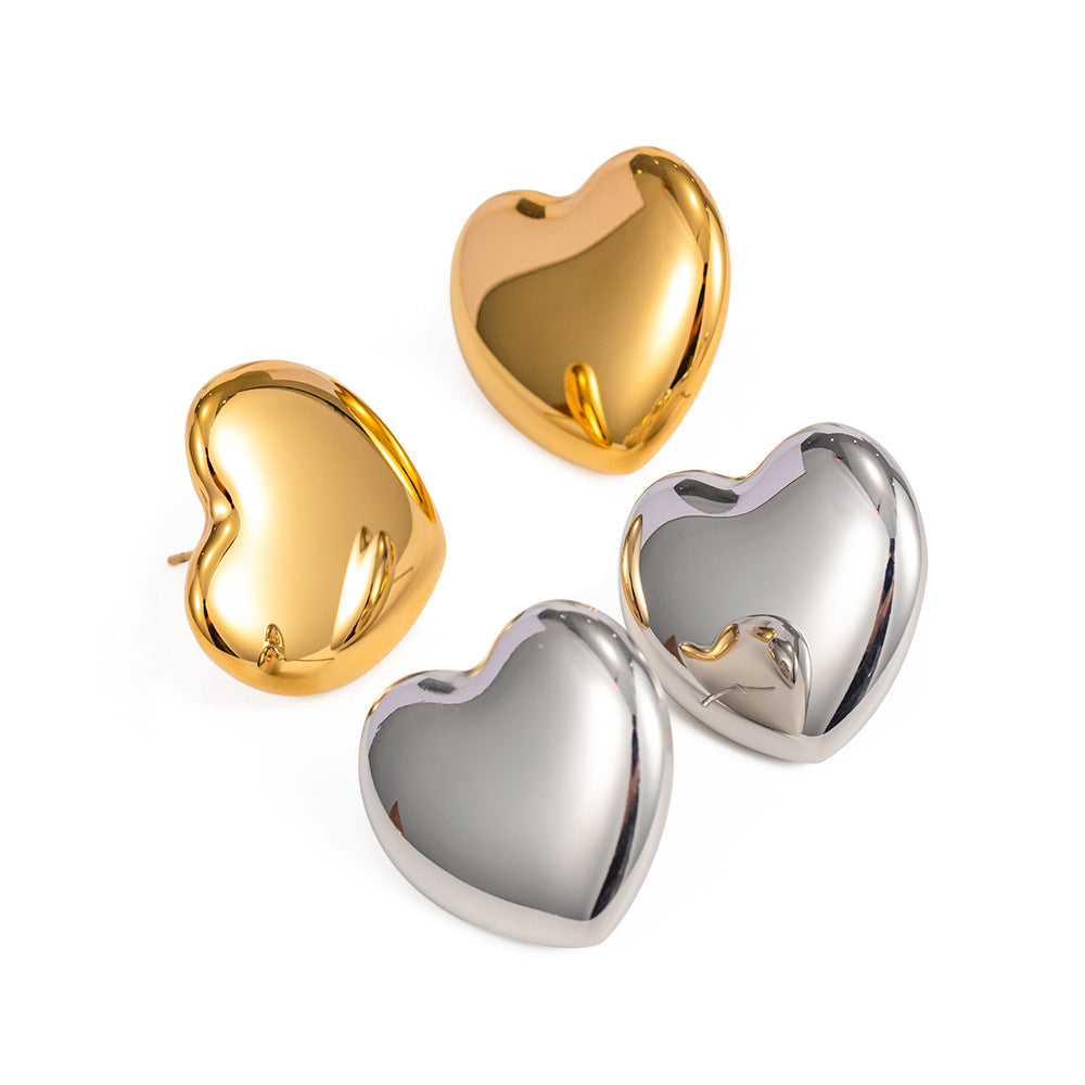 5pcs Accessories 16K Gold Stainless Steel Smooth Heart Exaggerated Design Sense Of Non-Fading Earrings