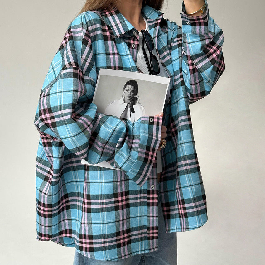 Girls Sense Plaid Shirt Autumn And Winter New Casual Loose Design Sense Plaid Shirt Women