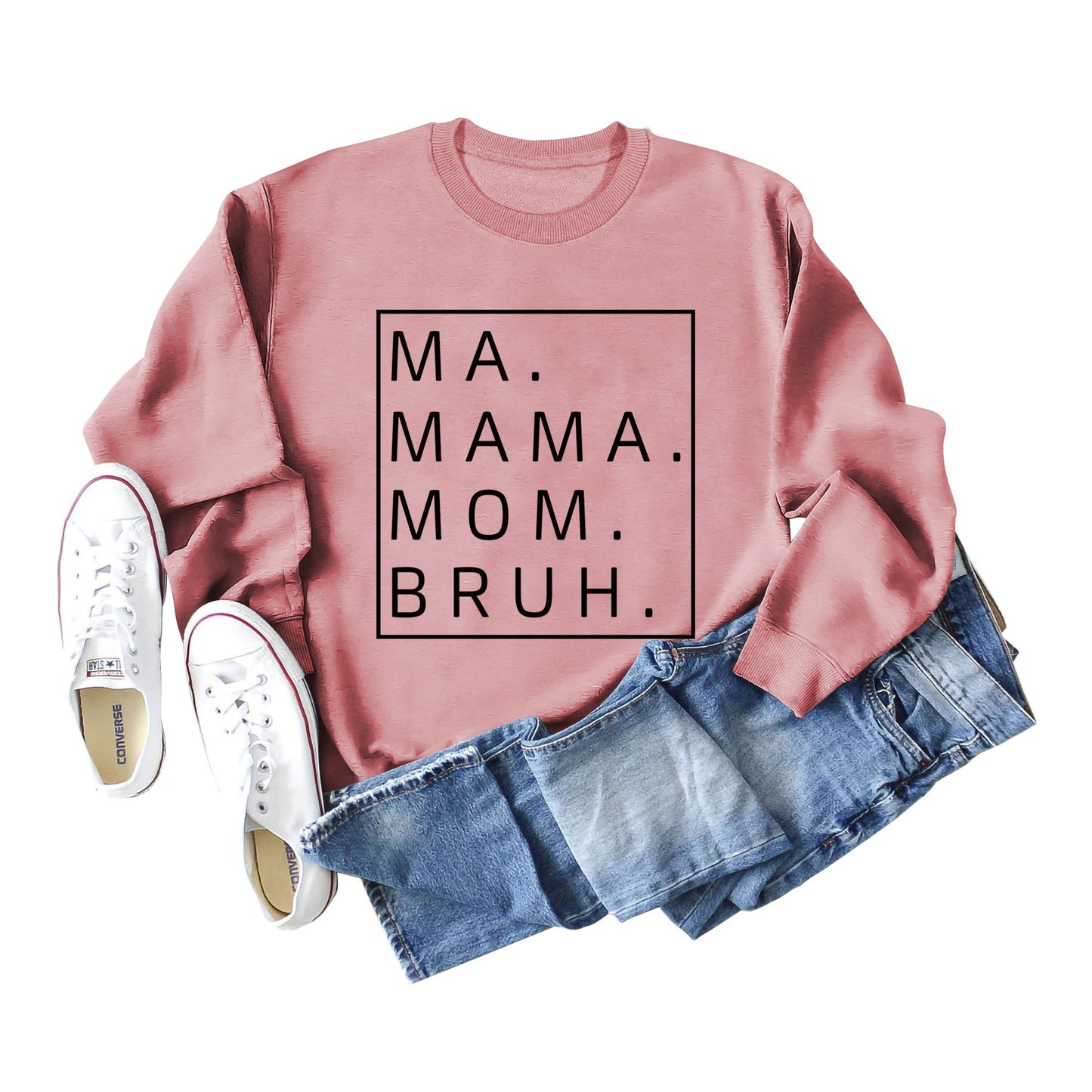 Ma Mama Mom Bruh Letter Loose Fall/Winter Base Long-Sleeved Plus Size Hoodie