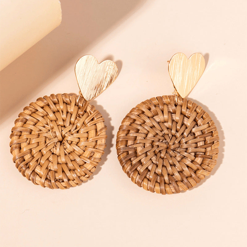 5 pairs Holiday Rattan Earrings For Women Spring And Summer Raffia Woven Earrings Temperament Earrings