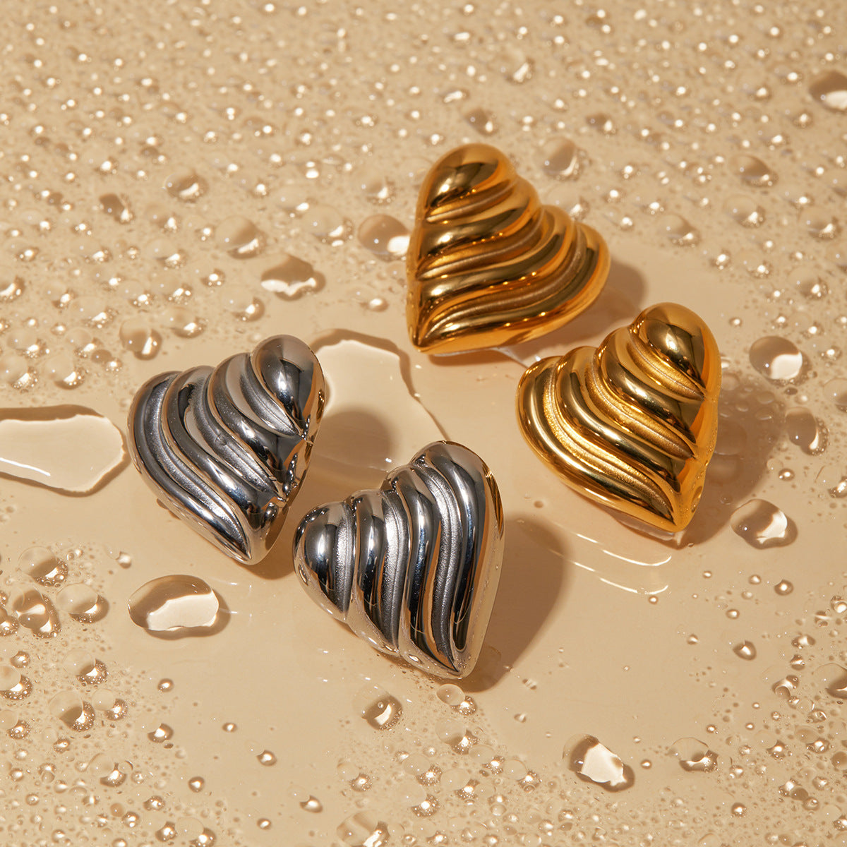 5pcs 18K Gold Stainless Steel Corrugated Love Earrings Jewelry