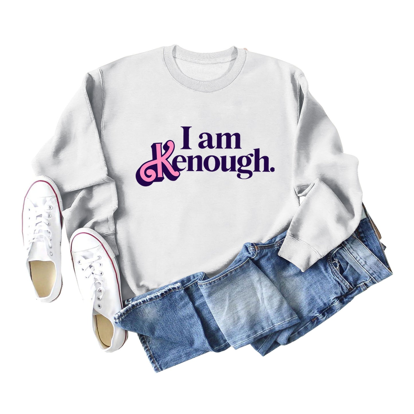 I Am Kenough Letter-Printed Hoodie Autumn And Winter Women's Fashion Loose Long-Sleeved Casual Top