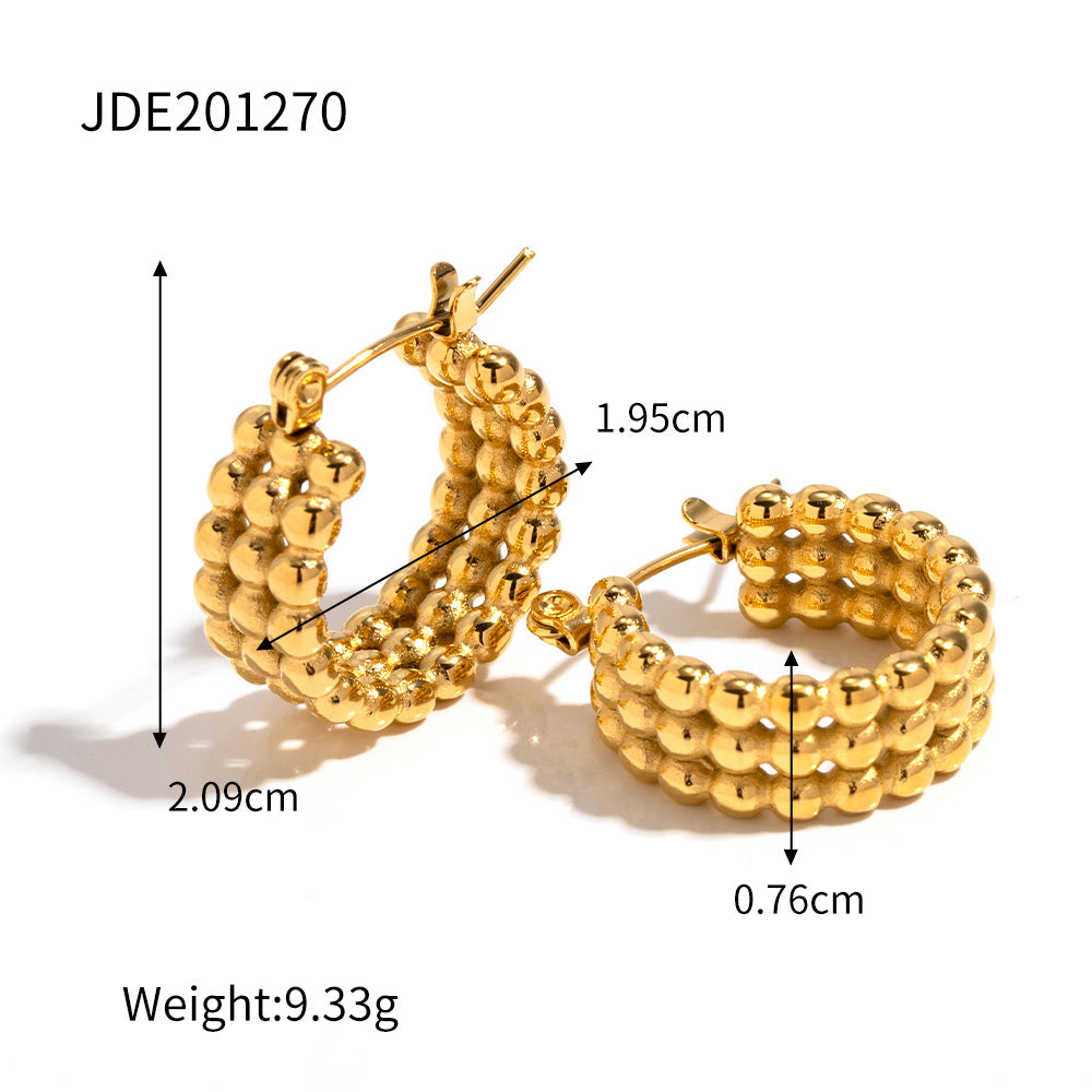 5pcs 18K Gold Stainless Steel Triple Loop Earrings Trendy Style Creative Earrings Combination Stainless Steel Accessories