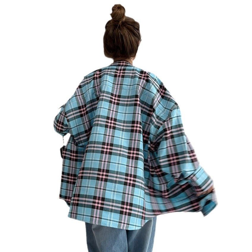 Girls Sense Plaid Shirt Autumn And Winter New Casual Loose Design Sense Plaid Shirt Women