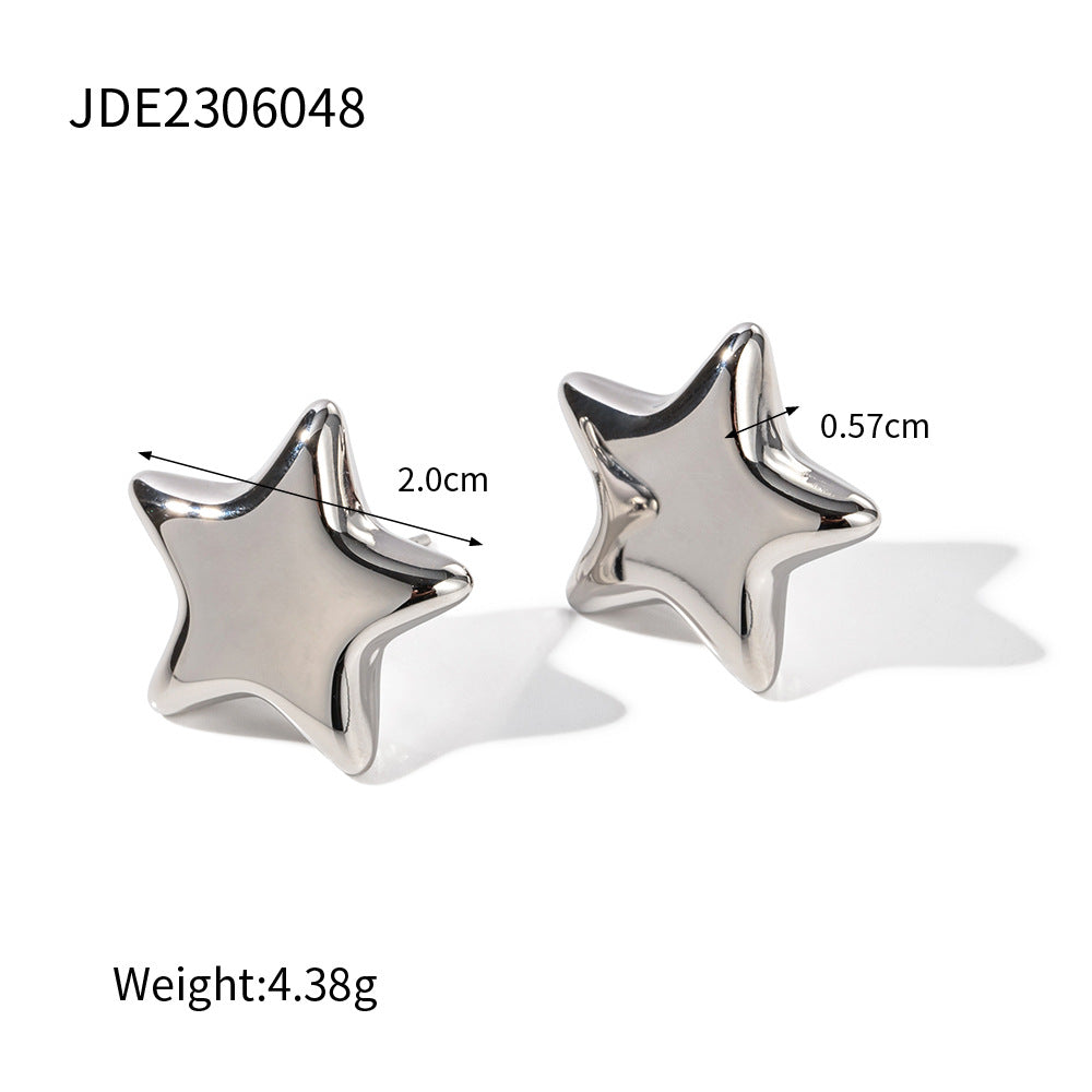 5pcs Simple Style 16K Gold Stainless Steel Star Earrings Solid Gold Straight Buckle Hoop Earrings Stainless Steel Accessories