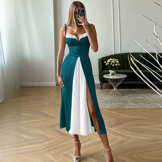 Evening Gown Split Halter Skirt Fake Two Haute Couture Satin Dresses Bridesmaid Dress