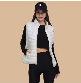 Women's Winter Ultra Light Warm And Anti-Packable Down Vest Jacket Sleeveless Stand-Up Collar Jacket With Pockets