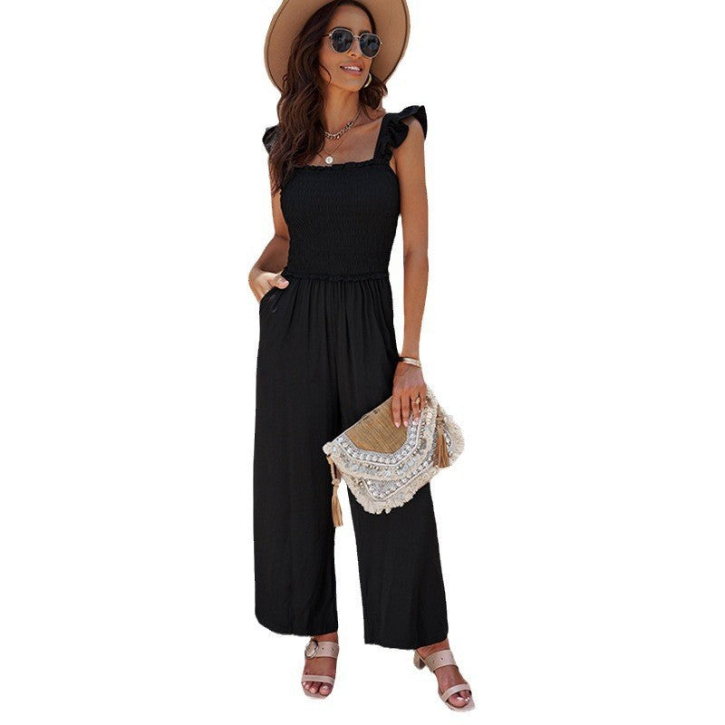 Early Spring New Solid Color High Waist Wide Leg Straight Pants Women Fashion Sleeveless Jumpsuit Women