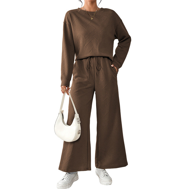 Loose Simple Solid Color Leisure Suit For Women New Texture Pull Rope Sportswear Women