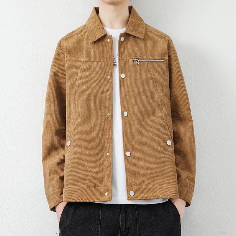 Autumn And Winter New Jacket Men's Corduroy Version Casual And Cashmere Middle-Aged Lapel Top Men's Coat