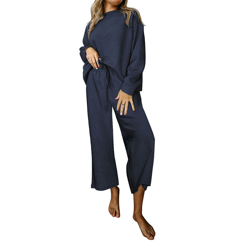 Loose Simple Solid Color Leisure Suit For Women New Texture Pull Rope Sportswear Women