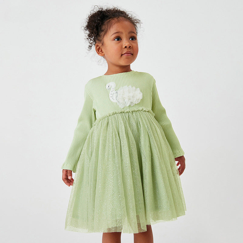 Long Sleeve Mesh Girls' Dress Fall Children's Dress Family Children's Dress