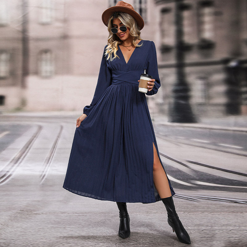 New Autumn Women's New Long Sleeve Solid Color Dress In Long Style