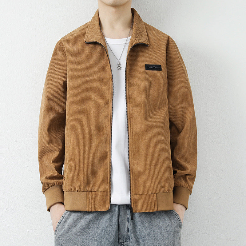 Autumn And Winter New Jacket Men's Corduroy Version Casual And Cashmere Middle-Aged Lapel Top Men's Coat