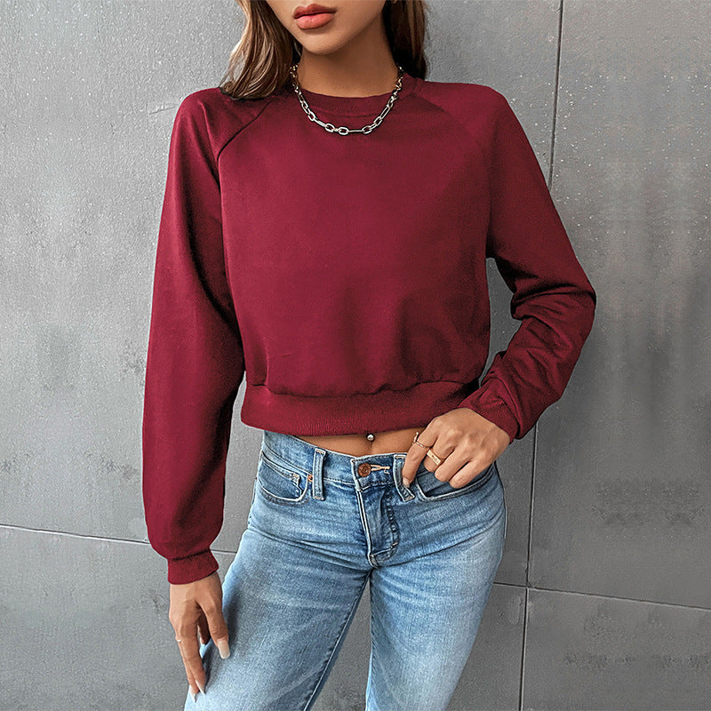 New Autumn And Winter New Women's Clothing Long Sleeve Round Neck Solid Color Hoodie Woman