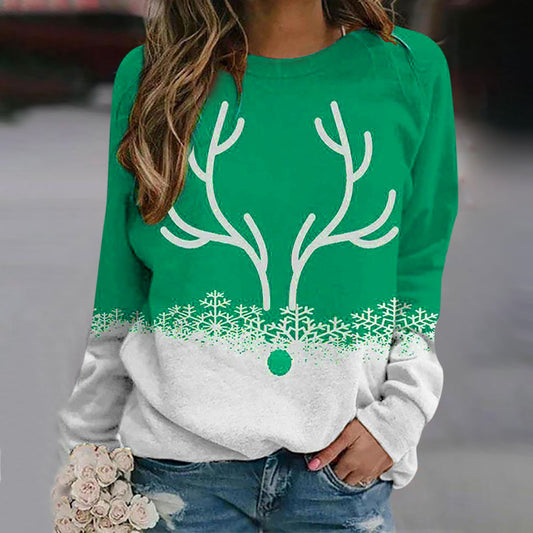 Autumn Winter Snow Christmas Deer Printed Round Neck Street Hipster Pullover Hoodie