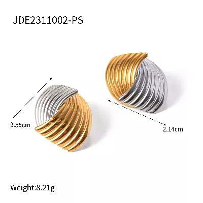 5pcs Compact Gold Stud Fashion Personality 18K Gold Stainless Steel Striped Grain Staggered Stud Earrings