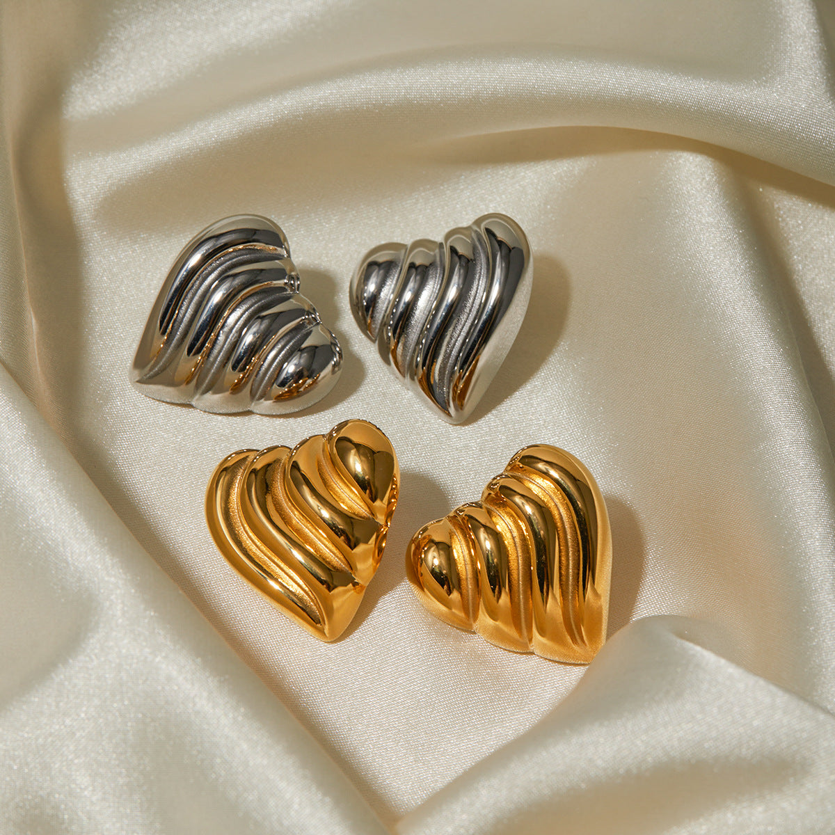 5pcs 18K Gold Stainless Steel Corrugated Love Earrings Jewelry