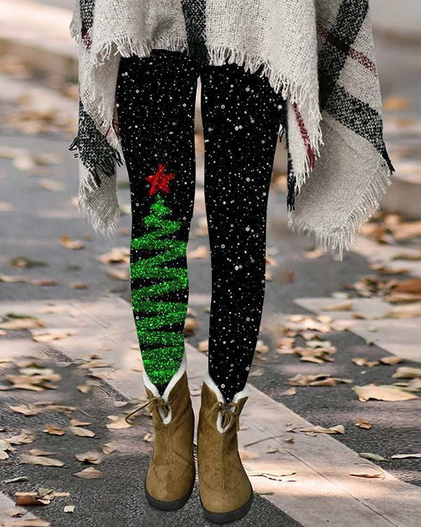 Christmas Personalized Printed Leggings Christmas Tree Sequin Printed Yoga Pants