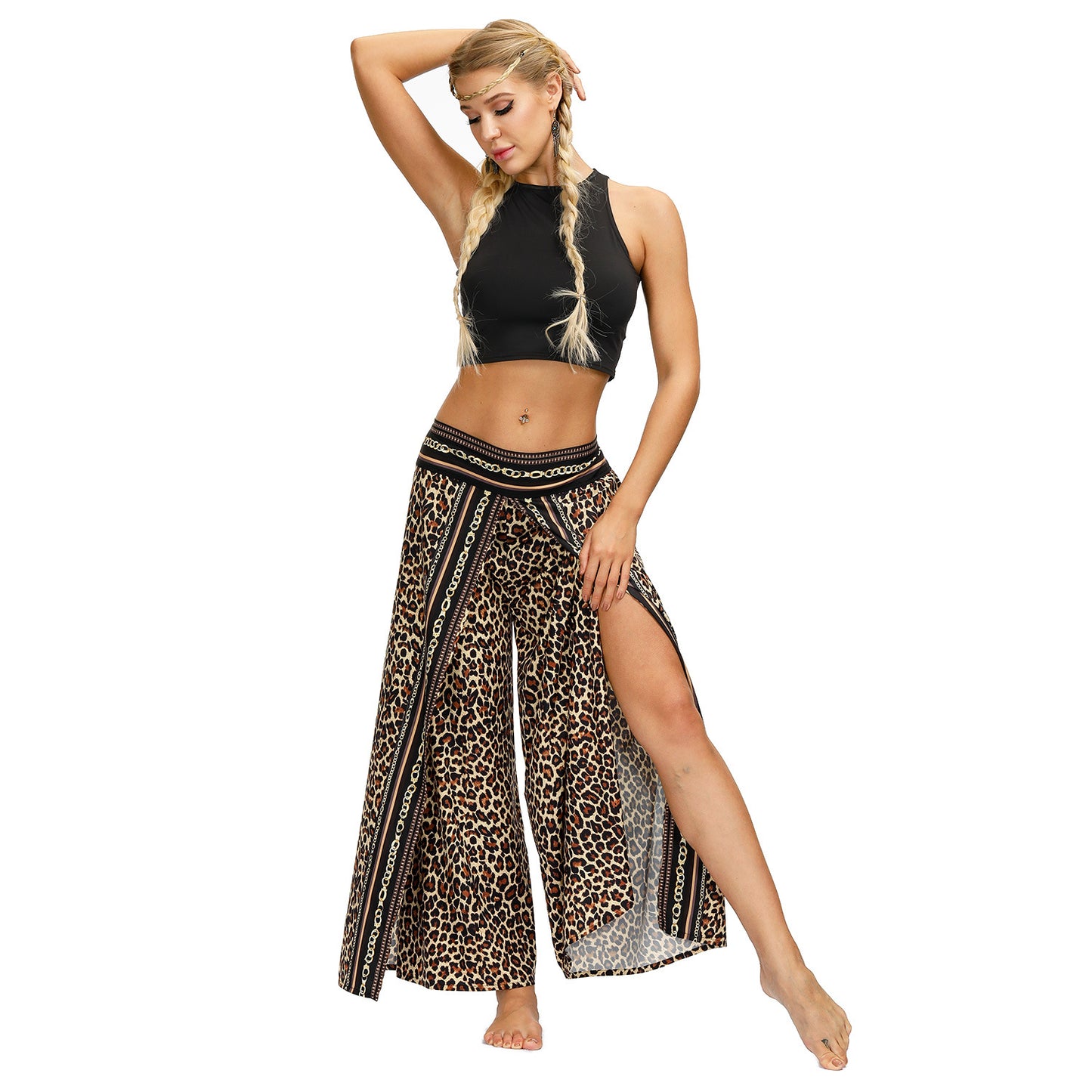 Digital Print Split Slacks Slacks Slacks Sports Yoga Pants Women's High-Waisted Wide-Leg Pants