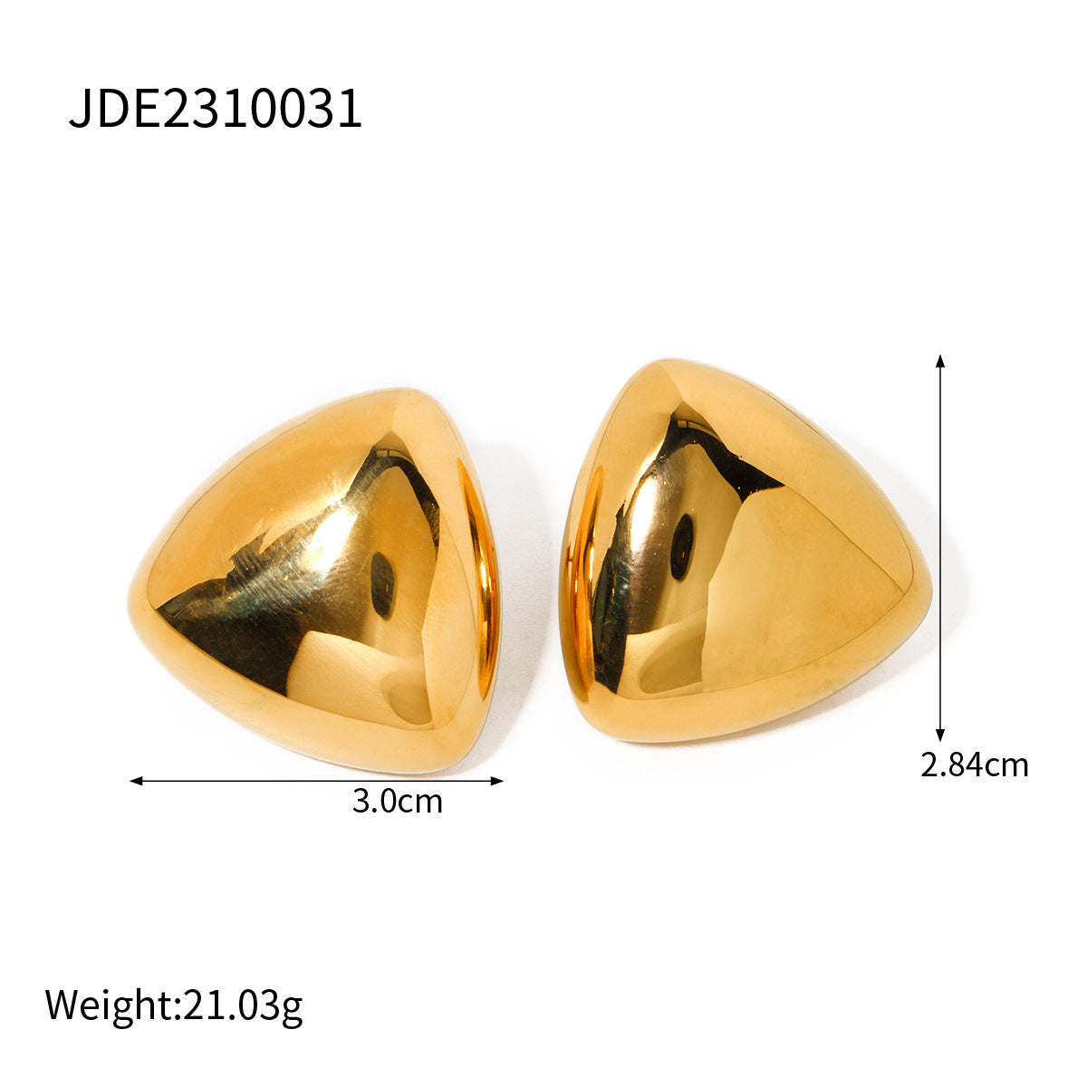 5pcs Stylish 18K Gold Stainless Steel Big Smooth Triangular Stud Earrings