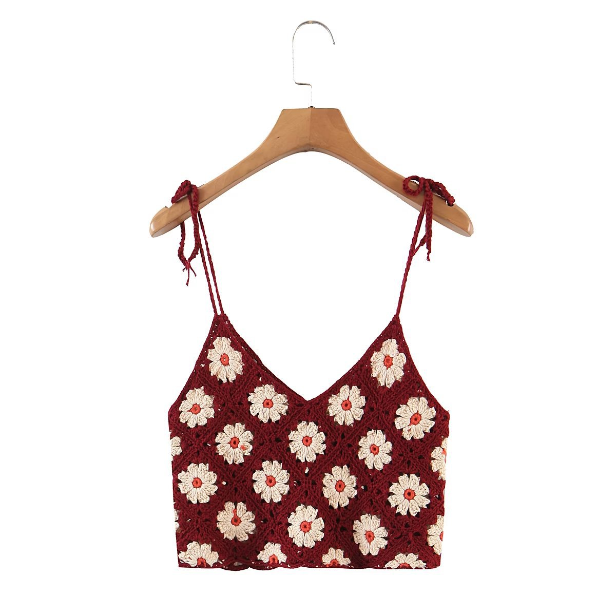 Autumn New Three-Color All Hand-Made Small Halter Lacing Short Top