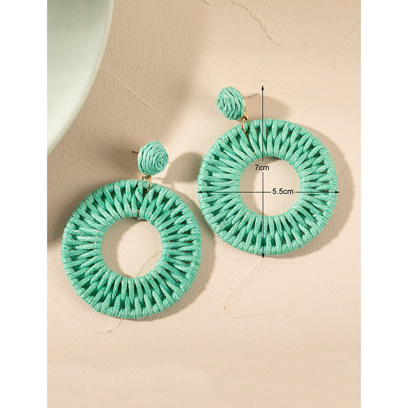 5 pairs Holiday Rattan Earrings For Women Spring And Summer Raffia Woven Earrings Temperament Earrings