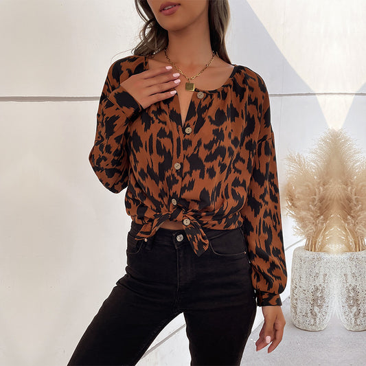 New Autumn New Fashion Women Long-Sleeved Leopard Print Women's Shirt