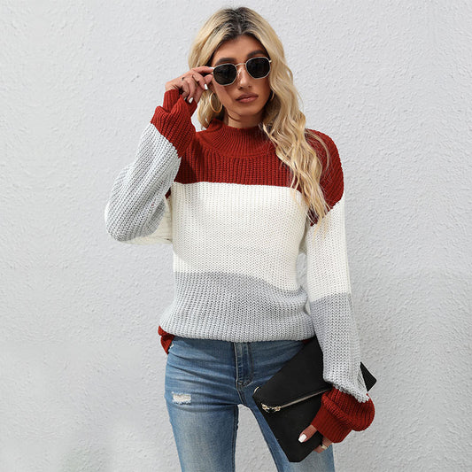 New Autumn And Winter Fashion Women's Long-Sleeved Matching Color In The Long Sweater Casual Women