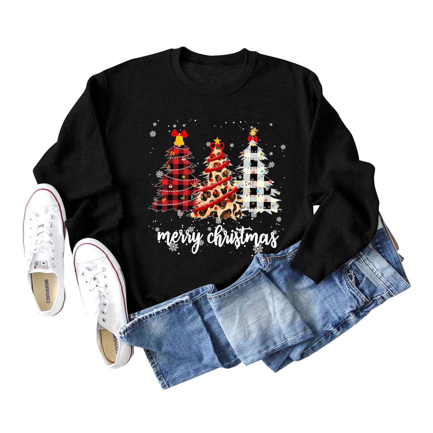 Merry Christmas Tree Round Neck Letter Christmas Long Sleeve Hoodie Woman