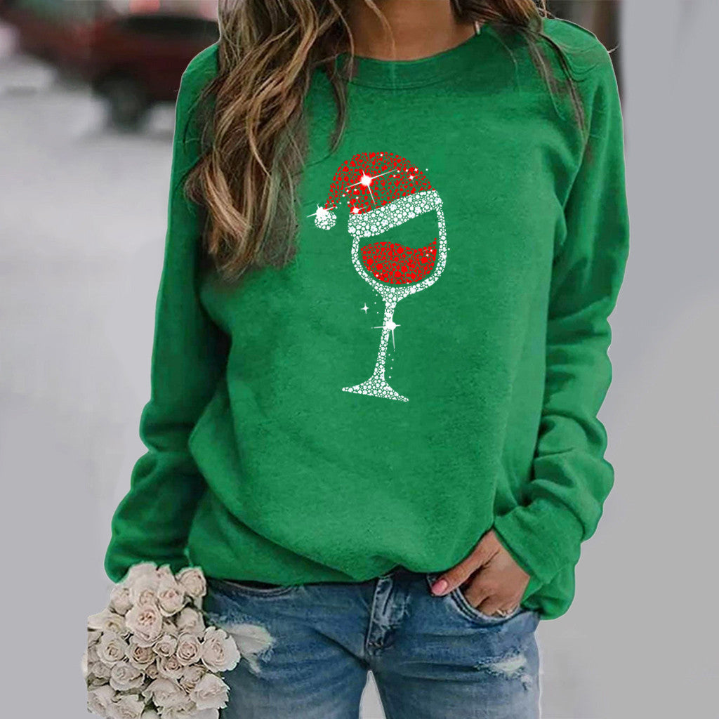 Christmas Pattern Printed Long Sleeve Round Neck Hoodie Woman