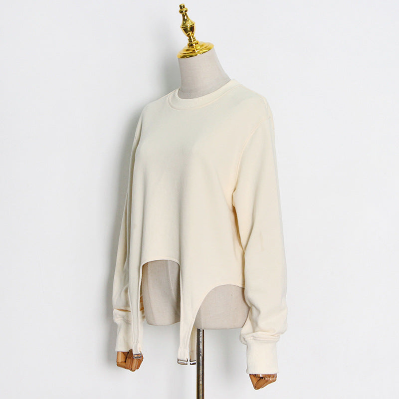 Round Neck Pullover With Irregular Hem Short Hoodie In The Spring Of The New Small Korean Version Of The Design Of Women's Clothing