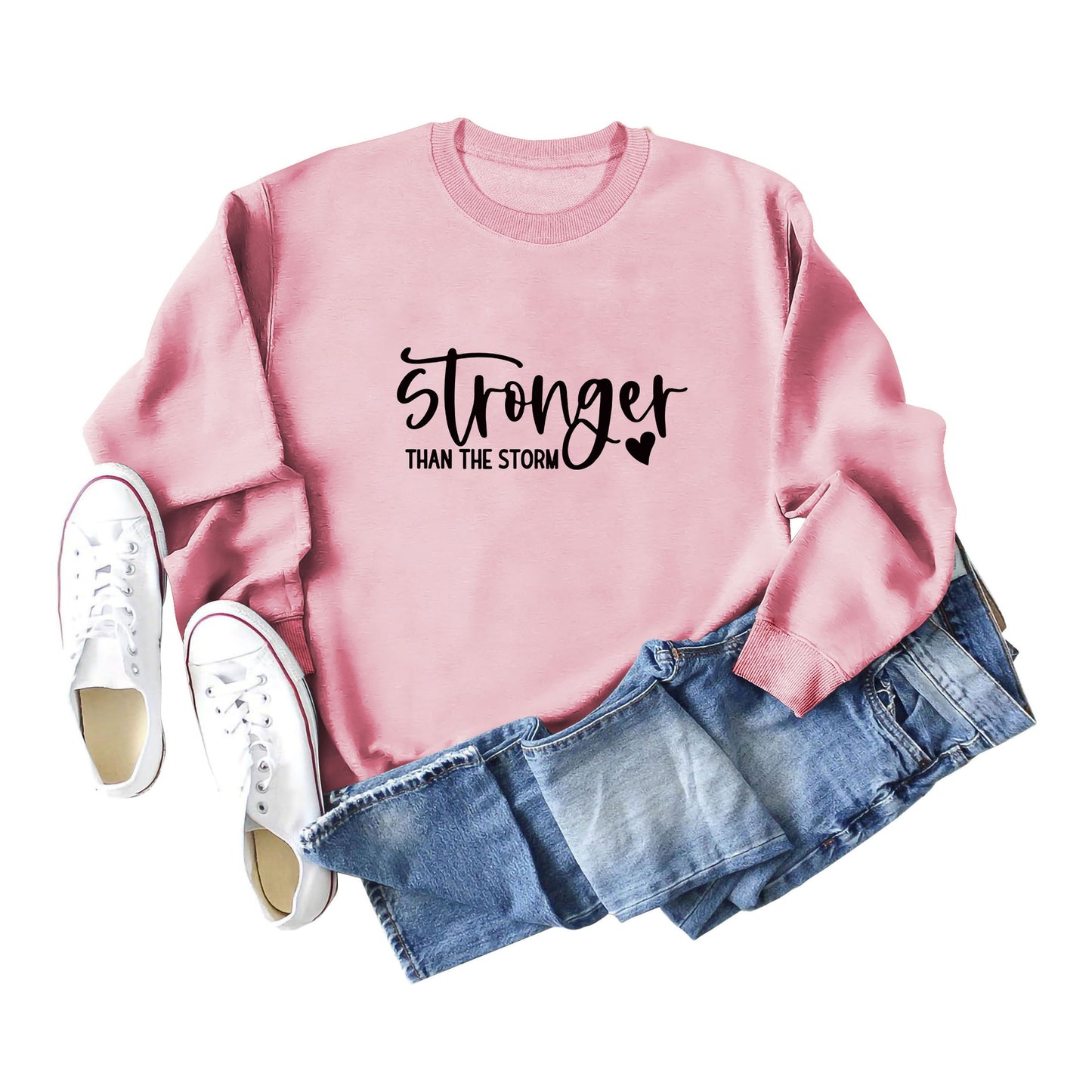 Autumn And Winter New Stronger Than The Storm Printed Crew-Neck Hoodie With Long Sleeves