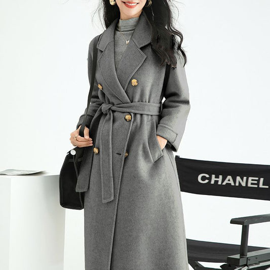 Autumn And Winter New Max Double Breasted European Version Long Hair Plus Long Lace-Up Double Sided Wool Coat