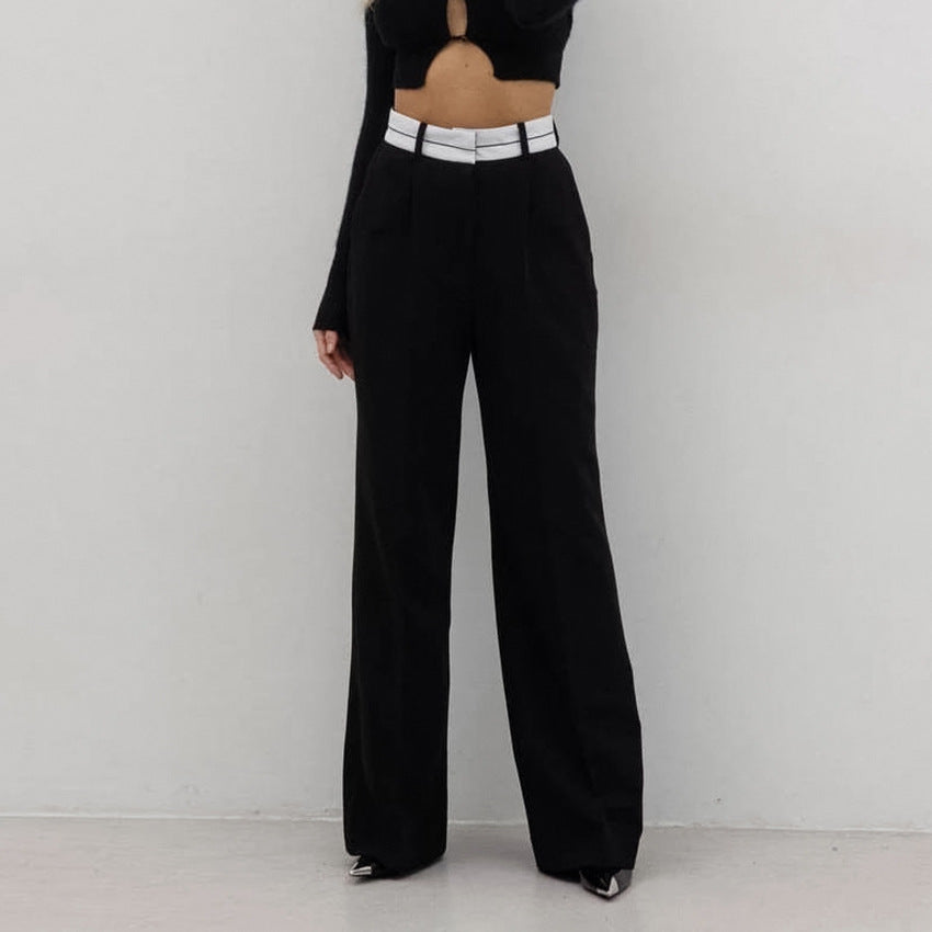 Autumn Fashion Matching Color Mid-Waist Pants Wide Foot Pants Sexy Light Luxury Loose Casual Pants For Women