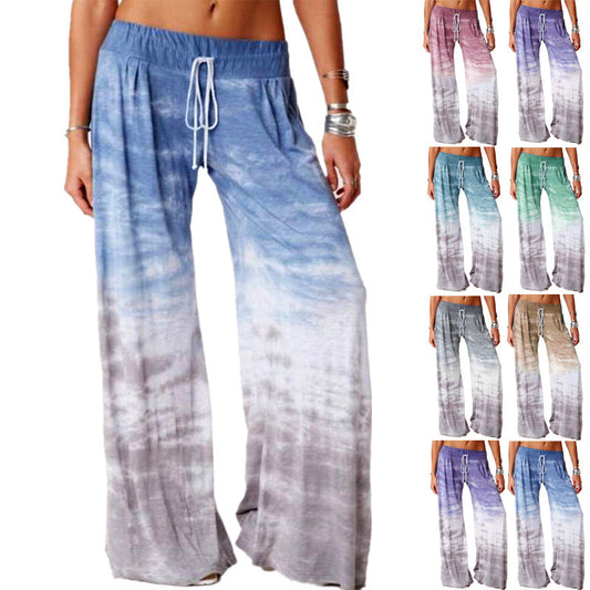 Women's Loose Gradual Color Printing Yoga Wide Leg Tracksuit Pants