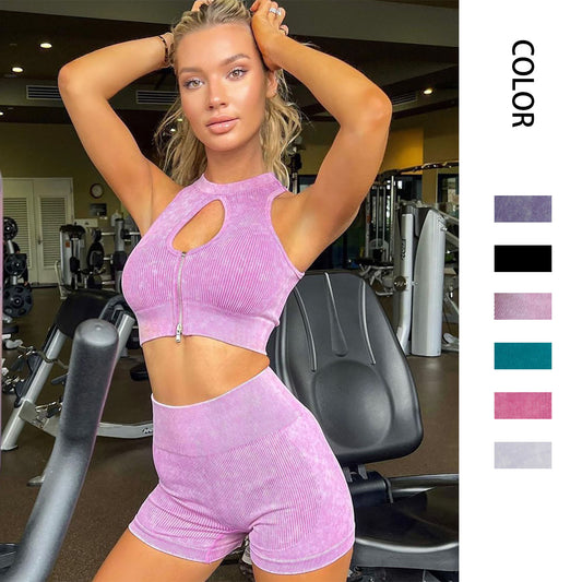 Scrub Thick Sports Fitness Set Fashion High Bounce Hip Lift Yoga Short Sleeve Set